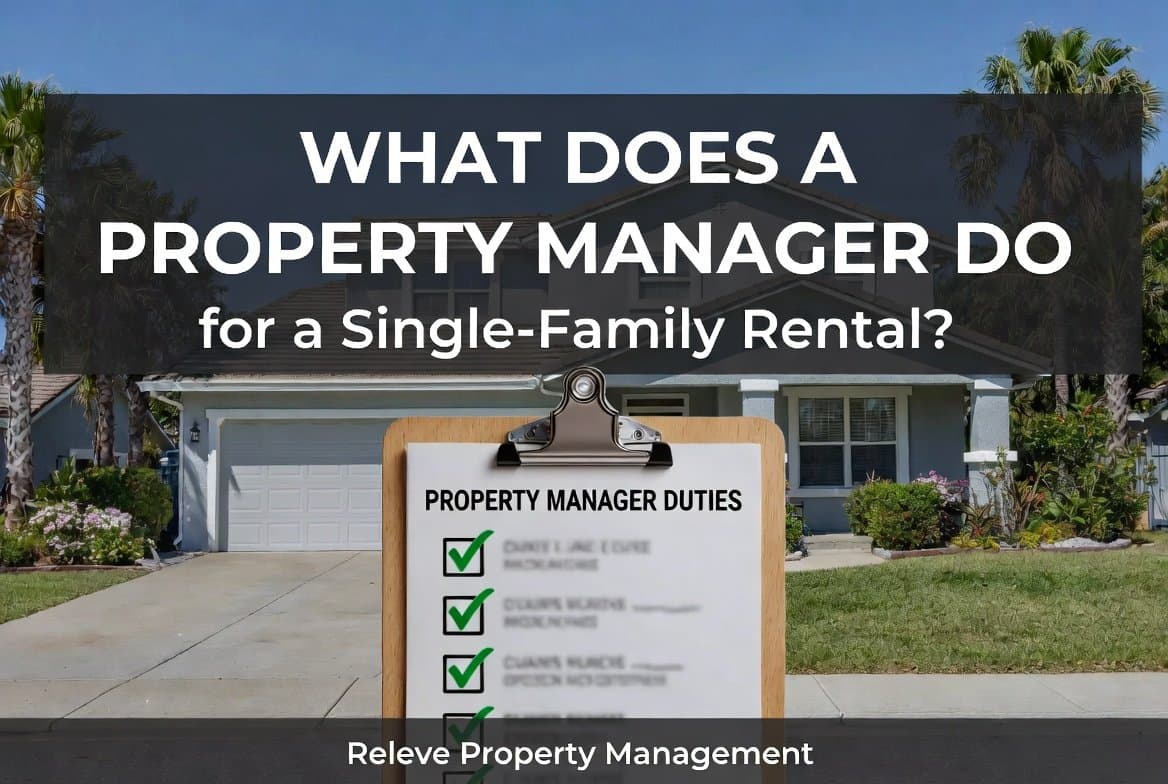 What Does a Property Manager Do for a Single-Family Rental? – Modern Florida rental home with property manager duties checklist clipboard